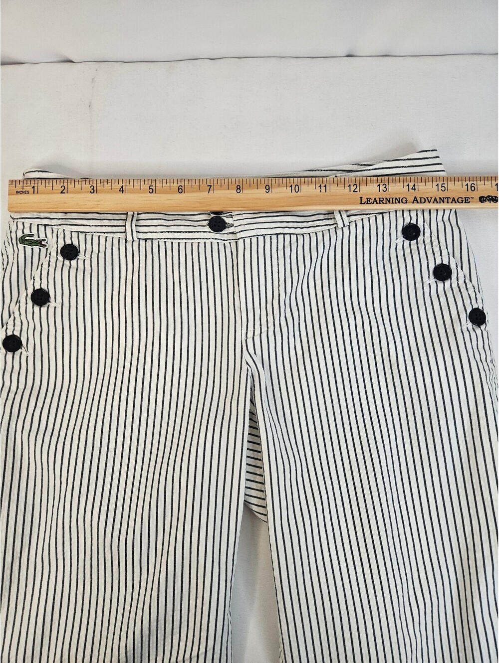Lacoste Striped Chino Sailor Shorts with Button Detail-Med (28"-30")-Vintage - Picture 10 of 10